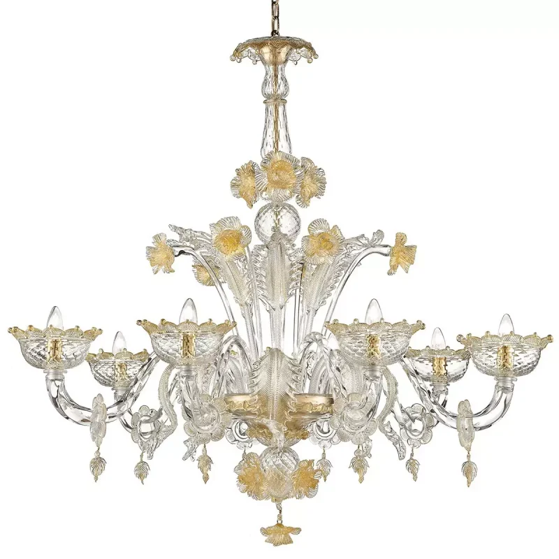 "Artico" transparent and gold Murano glass chandelier